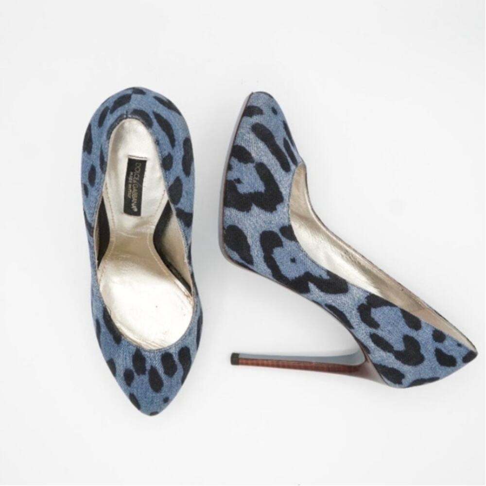 37.5 Dolce & Gabbana Blue Denim Animal Print Pumps